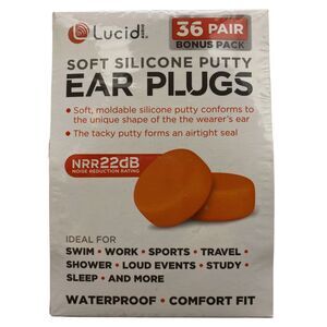 Lucid Audio Soft Silicone Putty Ear Plugs, NRR 22DB, Orange, 36 Pair